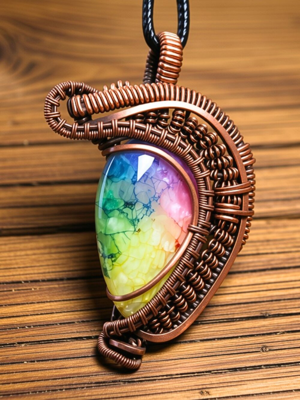 Wire Wrapped Aura Quart Necklace Oxidized copper one of a kind Crystal pendant